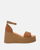 Sandały damskie - Brązowe zamszowe sandały damskie na wysokim koturnie - Venezia - miniaturka - grafika 1