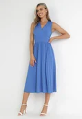 Sukienki - Niebieska Sukienka Midi Bez Rękawów z Plisowanym Dołem Dreana - miniaturka - grafika 1