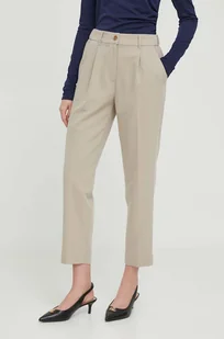 Sisley spodnie damskie kolor beżowy proste high waist - Spodnie damskie - miniaturka - grafika 1