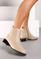 Botki damskie - Beżowe Ocieplane Botki na Obcasie w Stylu Sztybletów Arfiva - miniaturka - grafika 1