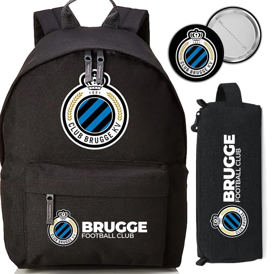 Zestaw do Szkoły Czarny Plecak + Piórnik + Pin BRUGGE FC Piłka Klub