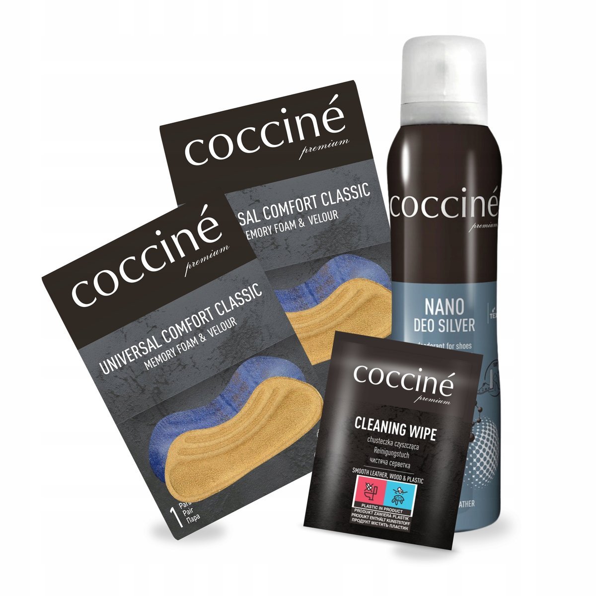 2x Zapiętki Comfort do Butów z Dezodorantem i Chusteczką Coccine Zestaw 4w1