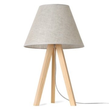 Lampka Nocna Lampa Stołowa Trójnóg Drewniany Z Abażurem Boho Japandi Lniany