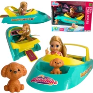 Figurki dla dzieci - Zestaw Lalka Motorówka Łódź Jacht Piesek Lornetka Płetwy Maska Nurkowanie - miniaturka - grafika 1