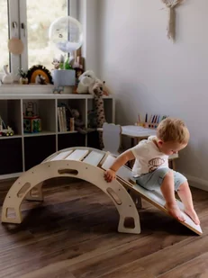 Bujak Montessori M biały + zjeżdżalnia ze ścianką + poduszka szara - Zabawki na biegunach - miniaturka - grafika 1