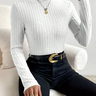 Bluzki damskie - TEMU Elegancka Biała Tunika z Kablem - Dopasowany Długi Rękaw, Zimowa Bluzka ze Stójką w Chokera, Odporna na Pocieranie i Prania Maszynowe, - miniaturka - grafika 1