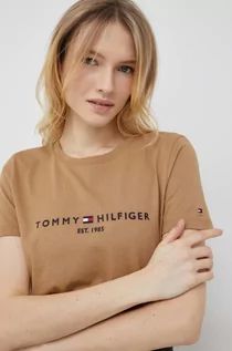 Koszulki sportowe damskie - Tommy Hilfiger t-shirt bawełniany kolor brązowy - grafika 1
