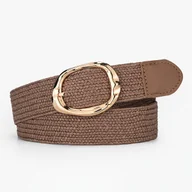 Paski - TEMU Regulowany Pas do Sukienki - Elastyczny Pas z Złotą Okrągłą Klamrą, Beżowy/Czarny - Na Wesele, Imprezę, Codzienne Stylizacje - Akcesorium do - miniaturka - grafika 1