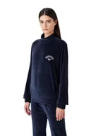 Bluzy damskie - Emporio Armani Damska bluza z prążkowanym welurem, morski, L - miniaturka - grafika 1
