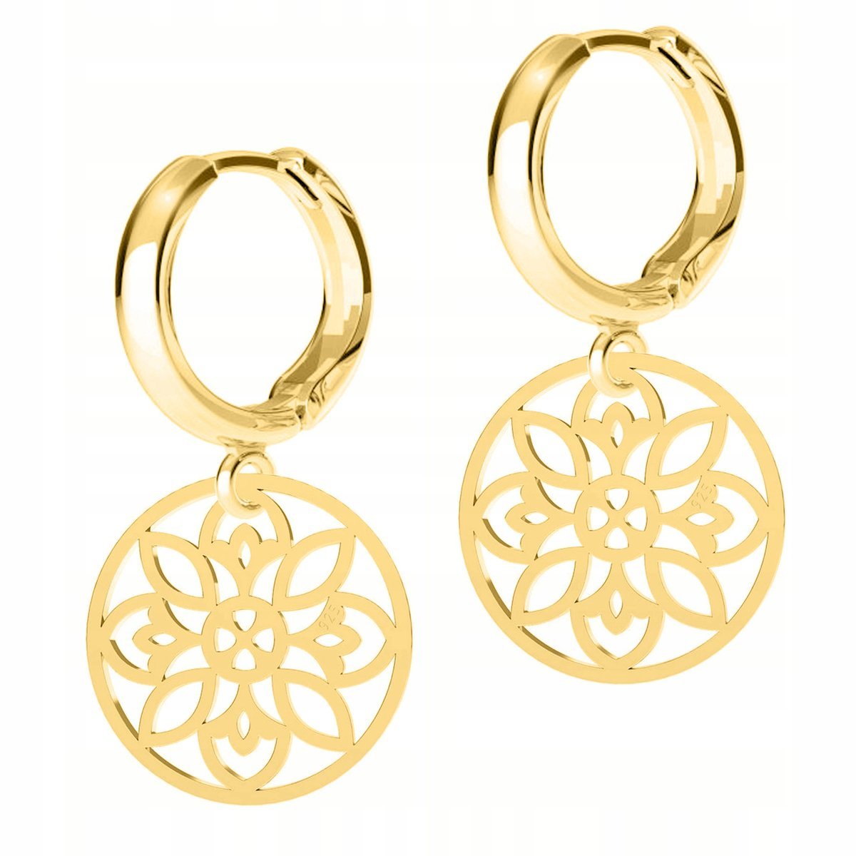 Złote Kolczyki Ażurowy Kwiat Blaszki z Kwiatkiem Kwiatki SREBRO 925