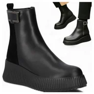 Botki damskie - Damskie Botki SKÓRZANE FILIPPO Jesienne Eleganckie na Platformie Czarne 39 - miniaturka - grafika 1