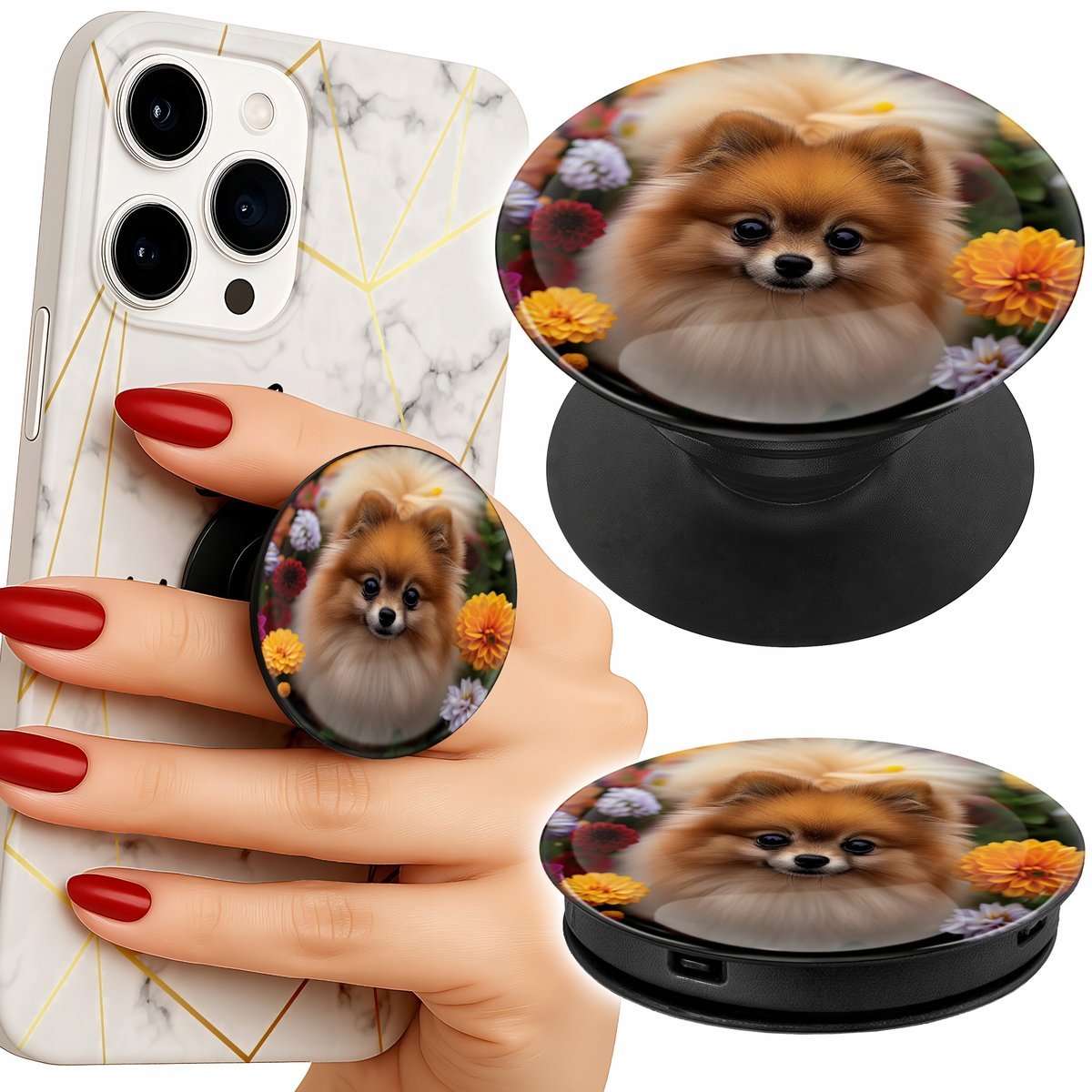 Uchwyt do telefonu Popsocket na palce/stojak SŁODKI PIESEK, POMERANIAN