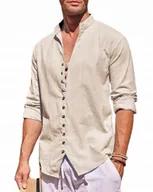 Koszule męskie - Koszula Męska Bawełna Len Stójka Na Lato Przewiewna Lniana Island Vibes r.M - miniaturka - grafika 1