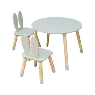 Zestawy mebli dla dzieci - Rebecca Mobili Stolik i 2 krzesła dla dzieci Milicia 44x60x60 MDF Sosna Zielony Akwa Brazowy ZESTAW 3 sztuki - miniaturka - grafika 1