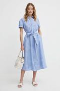 Sukienki - Polo Ralph Lauren sukienka lniana kolor niebieski midi prosta 211935154 - miniaturka - grafika 1