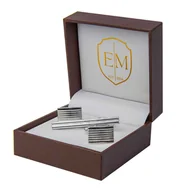 Spinki do mankietów i krawatów - Zestaw prezentowy srebrny : spinki do mankietów klasyczne prostoątne + spinka do krawata 5cm - EM Men's Accessories - miniaturka - grafika 1