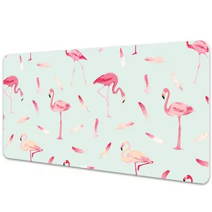 Mata ochronna na biurko Flamingi i pióra 100x50 cm - Podkładki na biurko - miniaturka - grafika 1