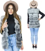 Kurtki i kamizelki sportowe damskie - ZOLTA Futrzana kamizelka Ciepły bezrękawnik Szary - miniaturka - grafika 1