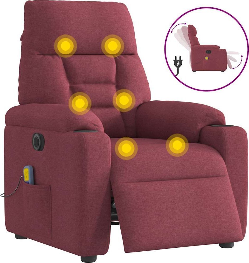 vidaXL vidaXL Rozkładany fotel masujący, elektryczny, winna czerwień, tkanina