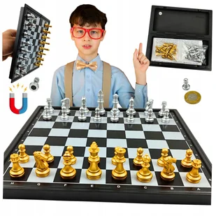 Szachy Magnetyczne Gra Planszowa Strategiczna Glamour Złoto Srebro 20x20cm - Gry planszowe - miniaturka - grafika 1