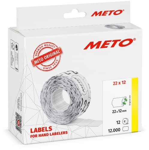 METO Etykiety do ręcznych etykietek 30007325 (22 x 12 mm, 1-wierszowa, 12 000 sztuk, odklejane, do METO, Contact, Sato, Avery, Tovel, Samark itd.) 12 rolek, białe