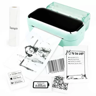 Mini drukarka etykiet Phomemo M03 zielona Bluetooth szer. do 80 mm 203 DPI PROMOCJA! - Drukarki kart i etykiet - miniaturka - grafika 1