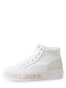 Calvin Klein Jeans - Tenisówki damskie z dodatkiem skóry, biały - Trampki damskie - miniaturka - grafika 1