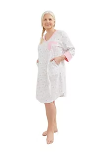 KOSZULA NOCNA DAMSKA L RÓŻOWA DŁUGI RĘKAW LUŹNA BAWEŁNIANA ORNAMENT LATO - Bielizna nocna - miniaturka - grafika 1