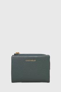 Portfele - Coccinelle portfel skórzany damski kolor zielony - grafika 1