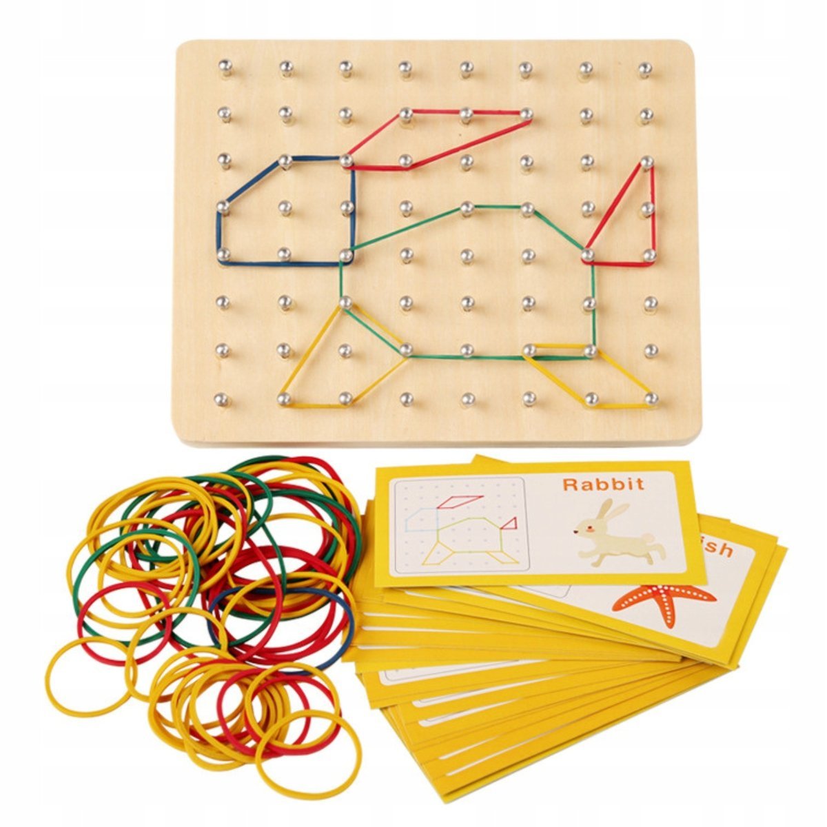 Geoboard Geoplan Drewniana Układanka Tworzenie Kształtów z Gumek Edukacyjna