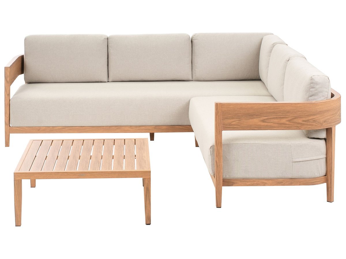 Narożnik ogrodowy ze stolikiem dla 5 osób SAMPIERI Lewostronny Metal Jasnobrązowy