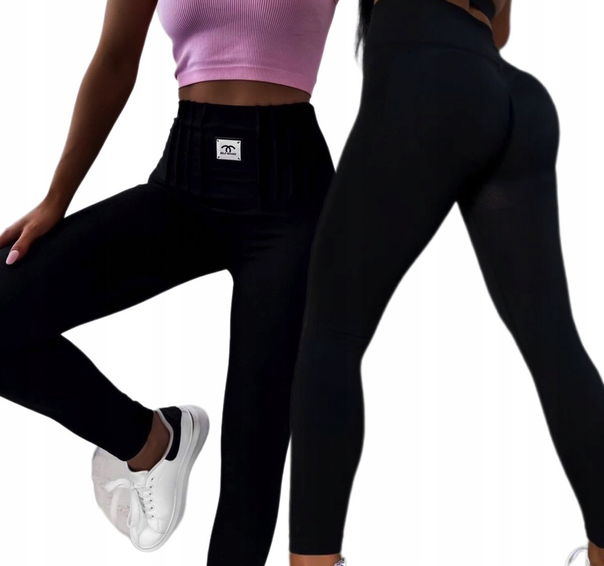 Leginsy Modne Damskie Legginsy Wysoki Stan Bambusowe Logo Siłownia Fitness