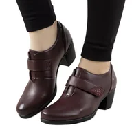 Półbuty damskie - Bordowe półbuty na słupku Biermann czerwone wielokolorowe - Inna marka - miniaturka - grafika 1