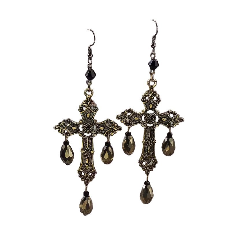 Wiszące Kolczyki w Kształcie Krzyża z Kryształkami Kolor Złoty