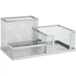 Przybornik na biurko NATUNA siatka srebrny 204x104x100mm (3A) - Akcesoria na biurko - miniaturka - grafika 1