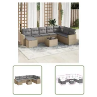 Sofy ogrodowe - The Living Store 9-cz. zestaw mebli ogrodowych z poduszkami - beżowy - polirattan - Sofa Ogrodowa - miniaturka - grafika 1