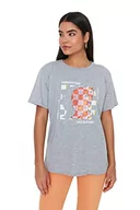 Koszulki i topy damskie - Trendyol Damska koszulka oversize z okrągłym dekoltem, Szary, S - miniaturka - grafika 1