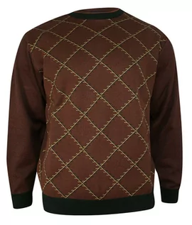 Swetry męskie - Sweter Brązowy, w Kratkę Okrągły Dekolt (U-neck), Męski - MAX SHELDON - Max Sheldon - grafika 1