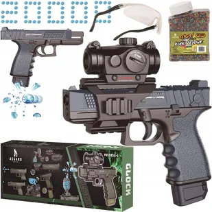 PISTOLET ELEKTRYCZNY NA KULKI ŻELOWE WODNE GLOCK AUTOMAT TŁUMIK ZESTAW - Zabawki militarne - miniaturka - grafika 1
