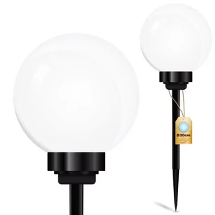 Lampa Solarna Ogrodowa LED ATRIS Wbijana Biała Kula 20cm LUMILED - Lampy ogrodowe - miniaturka - grafika 1