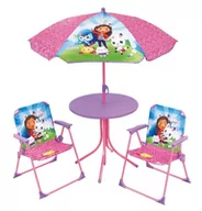 Stoliki dla dzieci - FUN HOUSE 713602 Gabby And The Magic Home Garden Salon dla dzieci ze stołem H.46 X Ø46 cm, dwa krzesła H.53 X L.38,5 X gł. 37,5 cm i parasol H.125 X Ø 100 CM, różowy - miniaturka - grafika 1