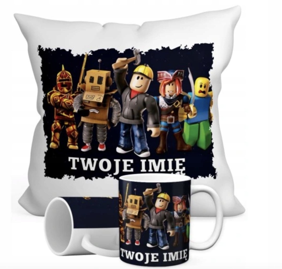 ZESTAW PODUSZKA + KUBEK Prezent ROBLOX MAN FACE MEM MINA GRA + IMIĘ 15