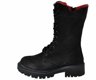 BOTKI TRAPERY WORKERY GLANY RAVINI 92452 Czarny/nubuk - Botki damskie - miniaturka - grafika 1