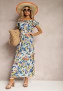 Sukienki - Niebieska Sukienka na Lato z Bawełny w Stylu Boho Hiszpanki Lenadia - miniaturka - grafika 1