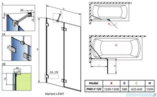 Radaway Essenza Pro Brushed GunMetal Pnd II parawan nawannowy 120cm lewy szczotkowany grafit 10102120-92-01L - Akcesoria do armatury i ceramiki - miniaturka - grafika 2
