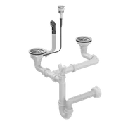 Baterie kuchenne - Odpływ PUSH TO OPEN 3 1/2" z syfonem 2-komorowy stal szlachetna (GRANIT-pionowy) save space, przycisk okrągły stal szczotkowana - miniaturka - grafika 1