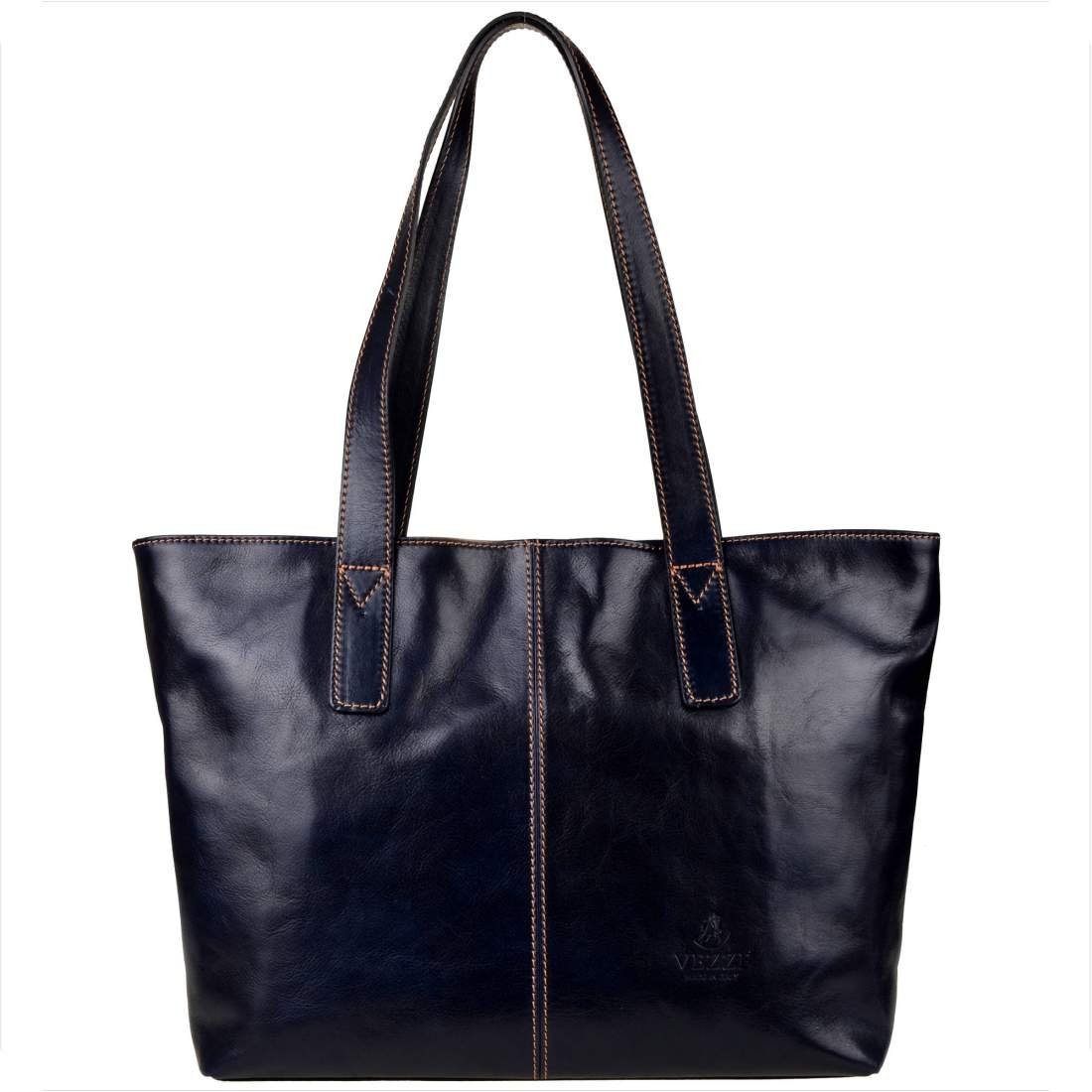 Torebka skórzana shopper XL granatowa VEZZE