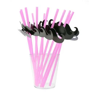 Słomka wąsacz 10 sztuk 27 cm różowy - Słomki do napojów - miniaturka - grafika 1