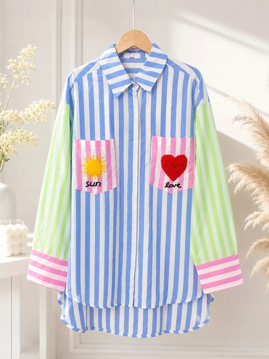 Koszula damska oversize w paski – 100% wiskoza
