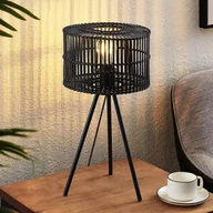 Lampy stojące - Lindby Rabiya lampa stołowa bambus czarna, trójnóg - miniaturka - grafika 1